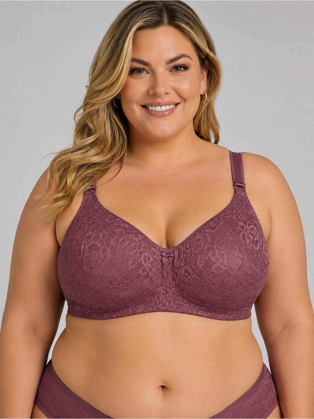 Torrid Curve Everyday Floral Lace Wire-Free Lightly Lined Bra Mauve Plum 42D NWT